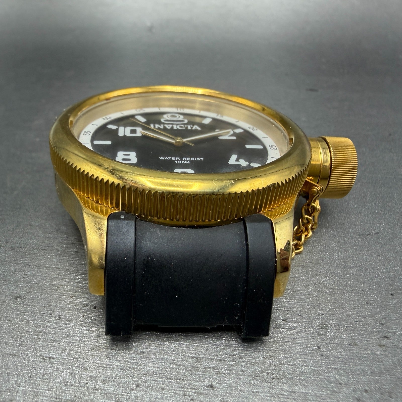 Invicta Russian Diver Watch Men 52mm Black Dial Gold Tone Round 1436 New Battery2