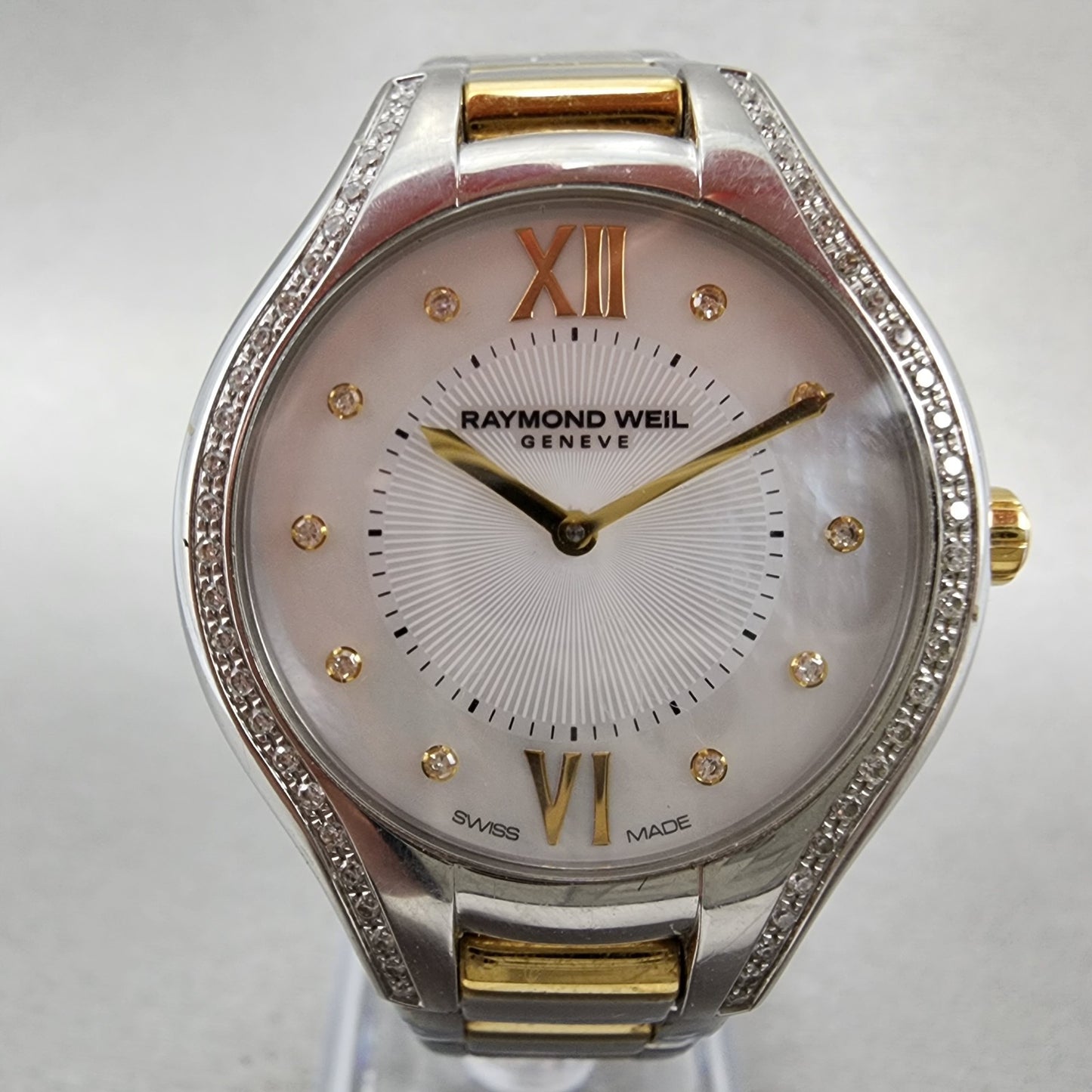Raymond Weil Noemia Watch Women 32mm MOP Dial Steel Diamond Bezel 5132 New Batt1