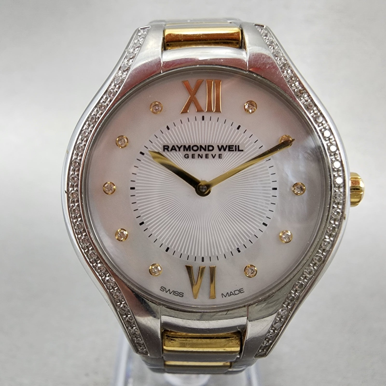 Raymond Weil Noemia Watch Women 32mm MOP Dial Steel Diamond Bezel 5132 New Batt1