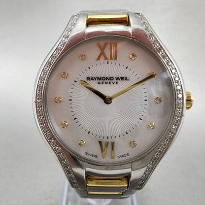 Raymond Weil Noemia Watch Women 32mm MOP Dial Steel Diamond Bezel 5132 New Batt1