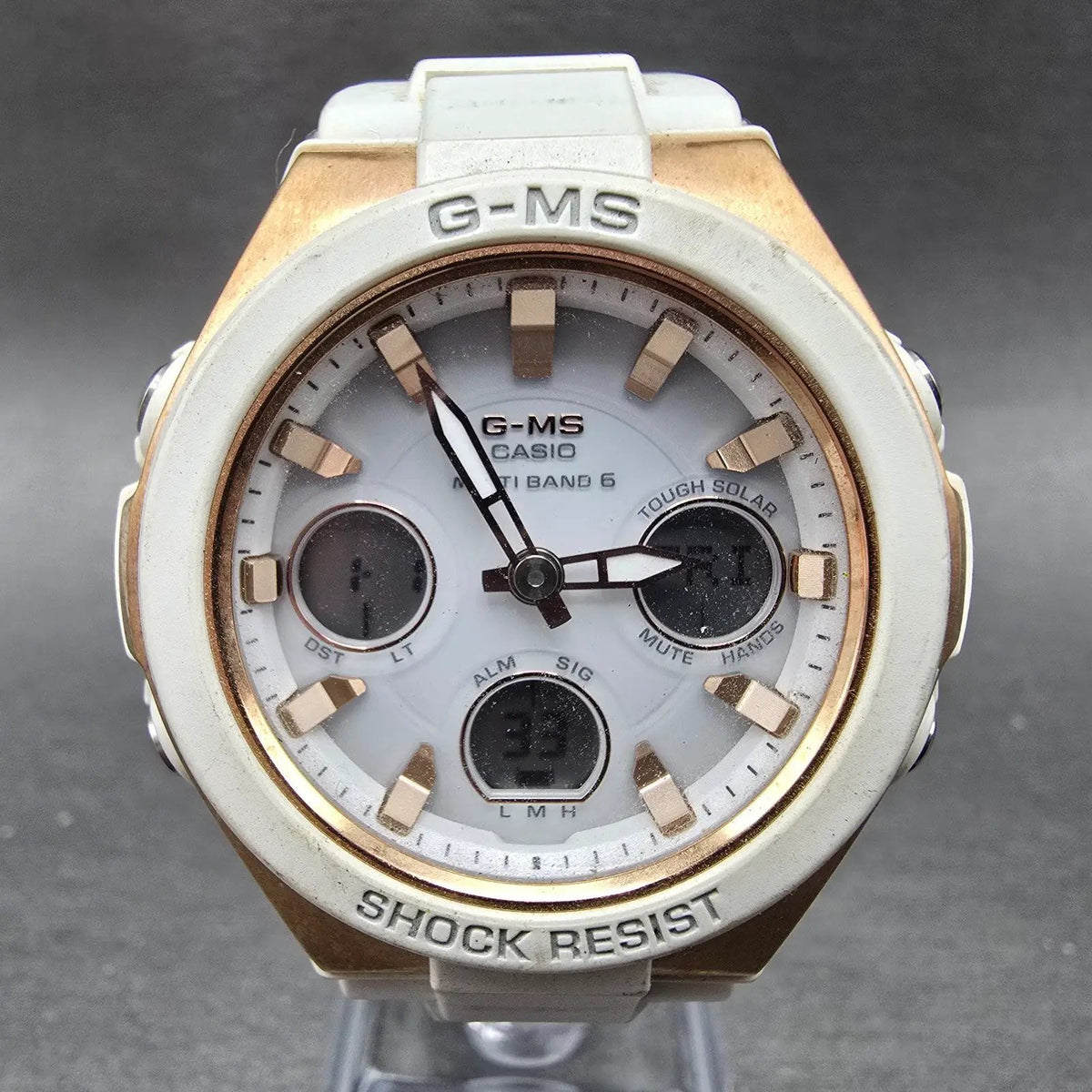 Casio Baby-G MSG-W100 Watch Women 41mm White Rose Gold Alarm Chrono Solar Works0