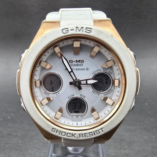 Casio Baby-G MSG-W100 Watch Women 41mm White Rose Gold Alarm Chrono Solar Works0