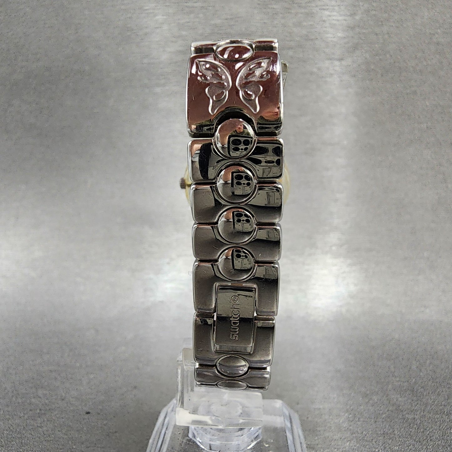 Swatch Watch Women 25mm Silver Dial Clear Case Round New Battery7