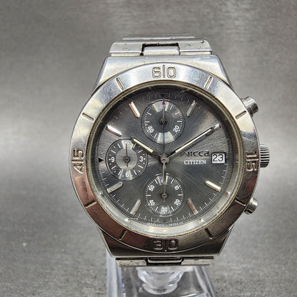 Citizen Wicca Chronograph Watch Women 35mm Gray Dial Silver Tone Date New Batt0