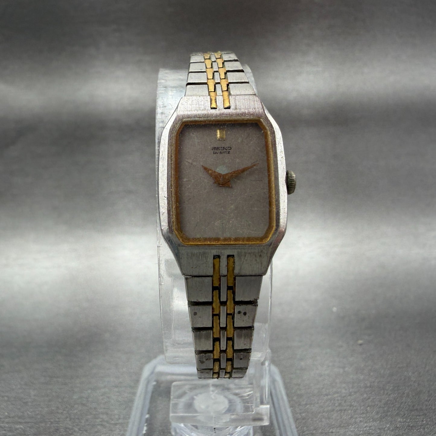 Seiko Watch Women 16mm Silver Dial Two Tone Octagon 2C20-5209 New Battery VTG 475