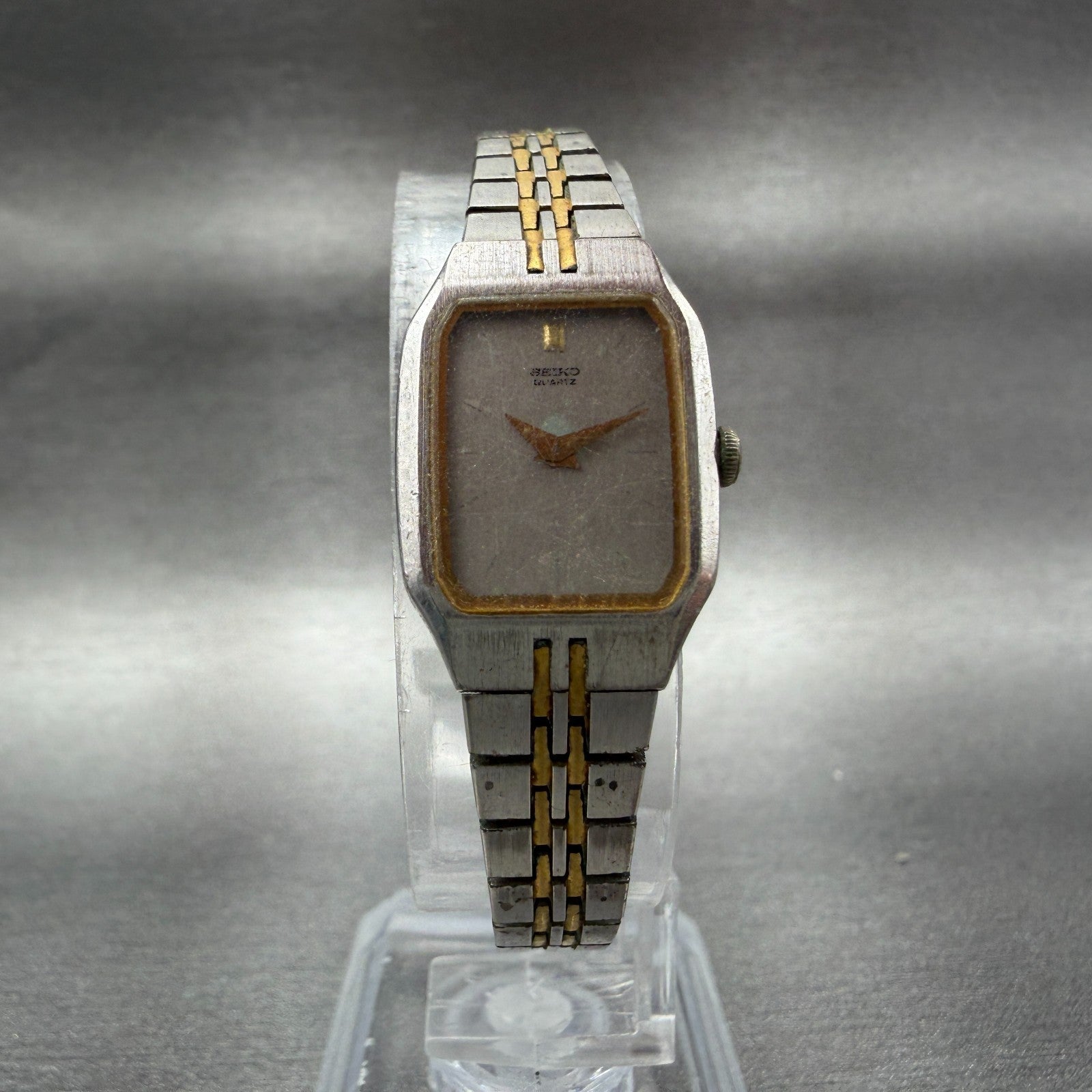 Seiko Watch Women 16mm Silver Dial Two Tone Octagon 2C20-5209 New Battery VTG 475