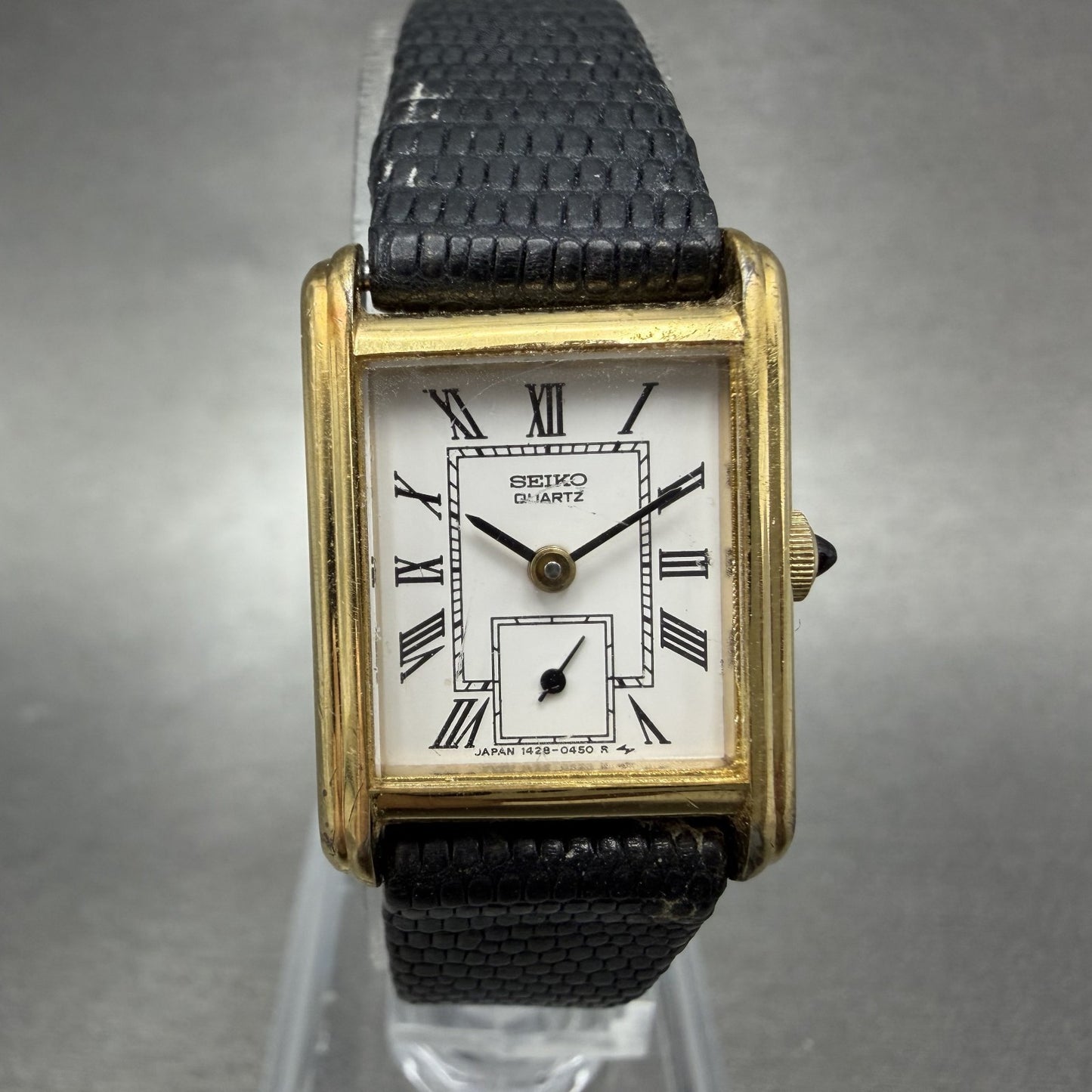 Seiko Tank Watch Women 18mm White Dial Gold Tone Small Seconds 1428-5160 New Bat0