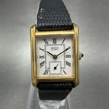 Seiko Tank Watch Women 18mm White Dial Gold Tone Small Seconds 1428-5160 New Bat0