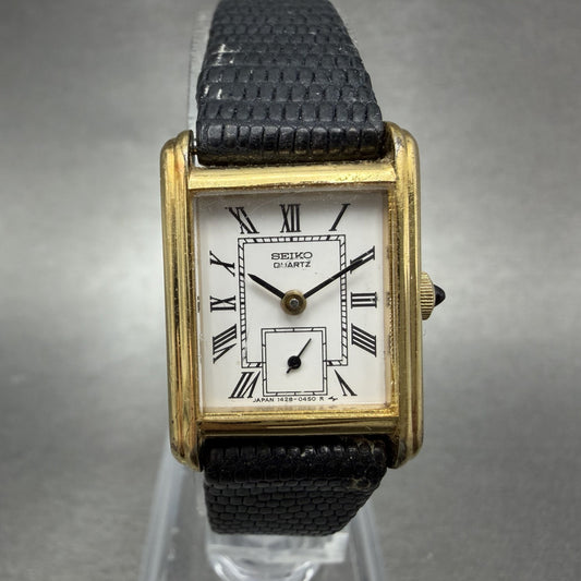 Seiko Tank Watch Women 18mm White Dial Gold Tone Small Seconds 1428-5160 New Bat0