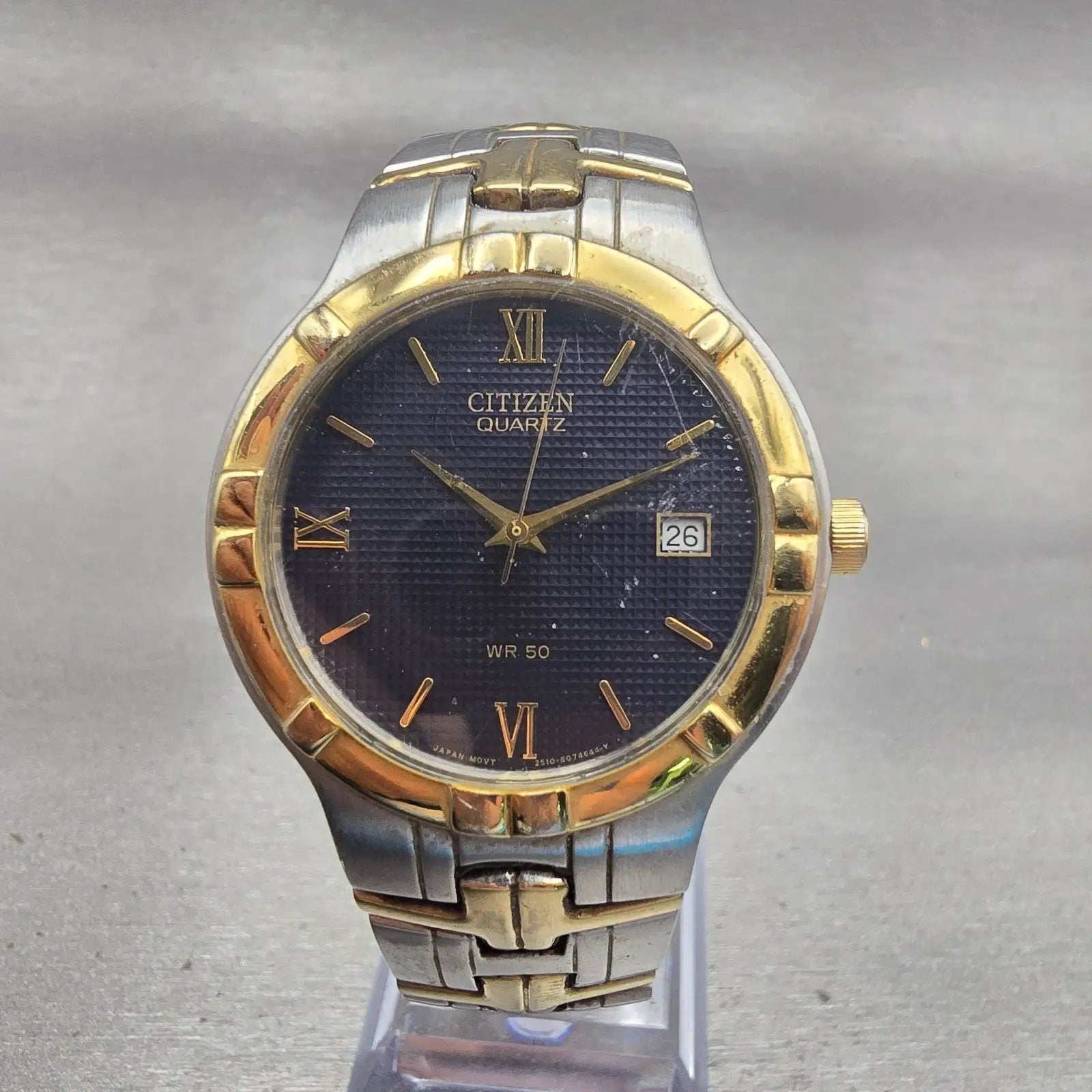 Citizen Watch Men 35mm Blue Dial Two Tone Date Round 2510-S029261 New Battery0