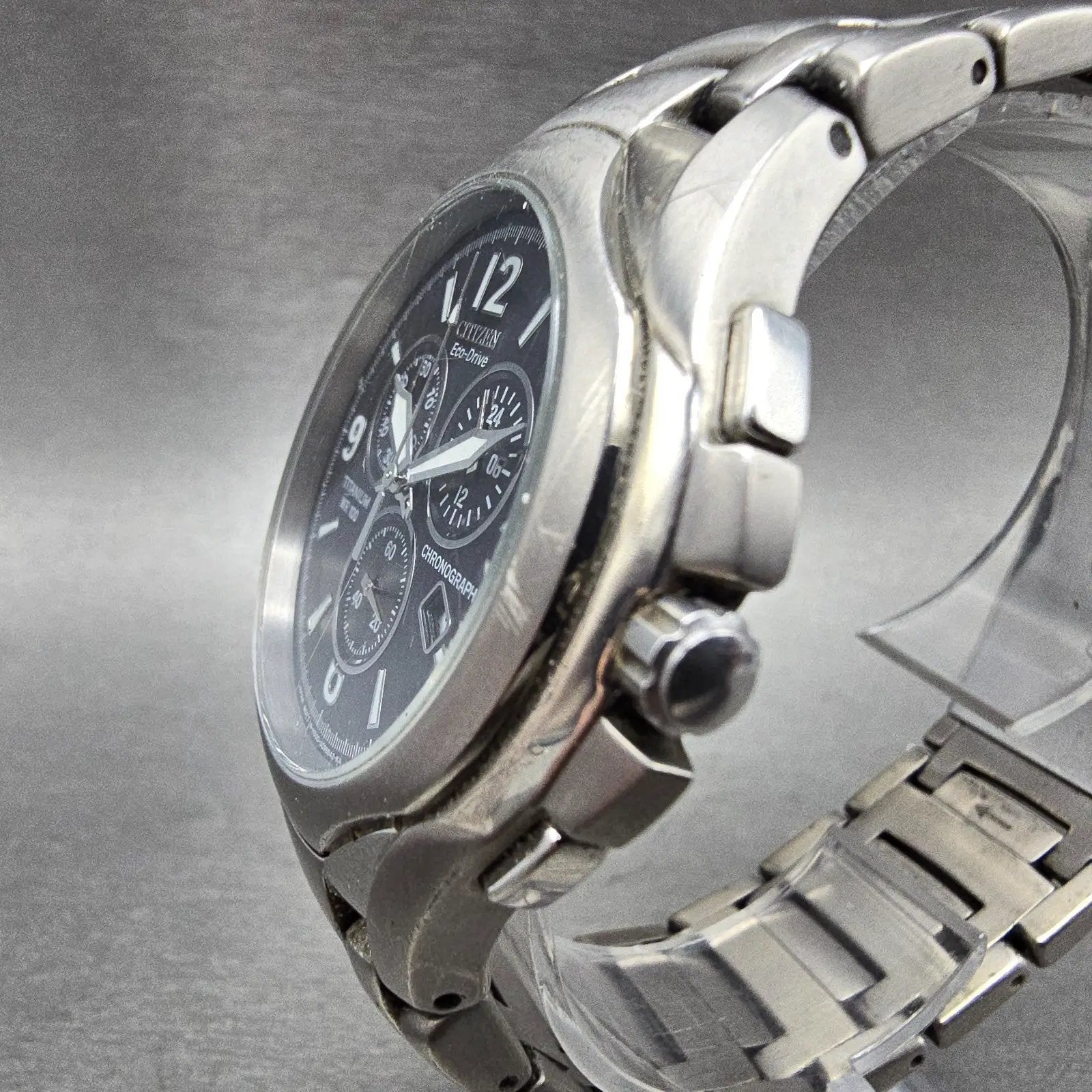 Citizen Eco-Drive Chronograph Watch Men 43mm Black Dial Titanium Date Round2