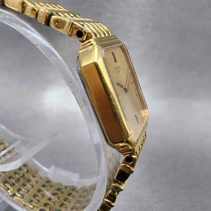 Seiko Tank Watch Women 16mm Champagne Dial Gold Tone 2c205449 New Battery3
