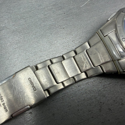 Casio Wave Ceptor Watch Men 42mm Blue Dial Steel Solar Analog Digital READ!!!!!!7