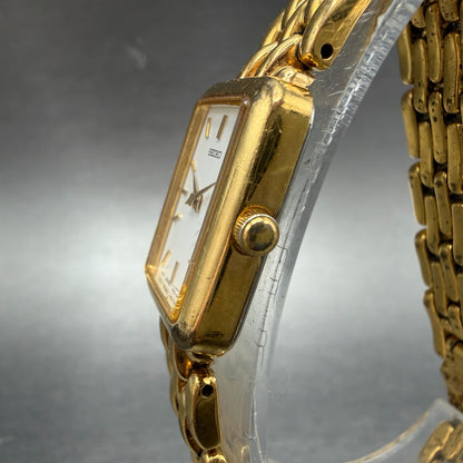 Seiko Tank Watch Women 17mm White Dial Gold Tone Rectangle V400-6169 New Battery2