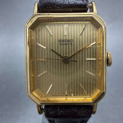 Seiko Tank Watch Women 19mm Champagne Dial Gold Tone 1421-5720 New Battery VTG1
