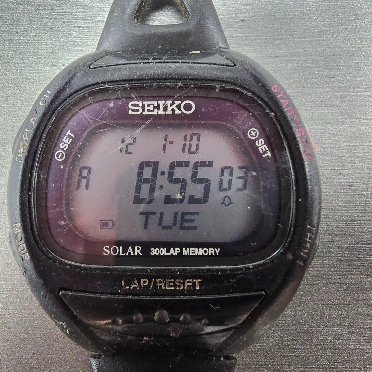 Seiko Super runner Watch Men 43mm Black Alarm Chronograph S680-00A0 Solar READ!!1