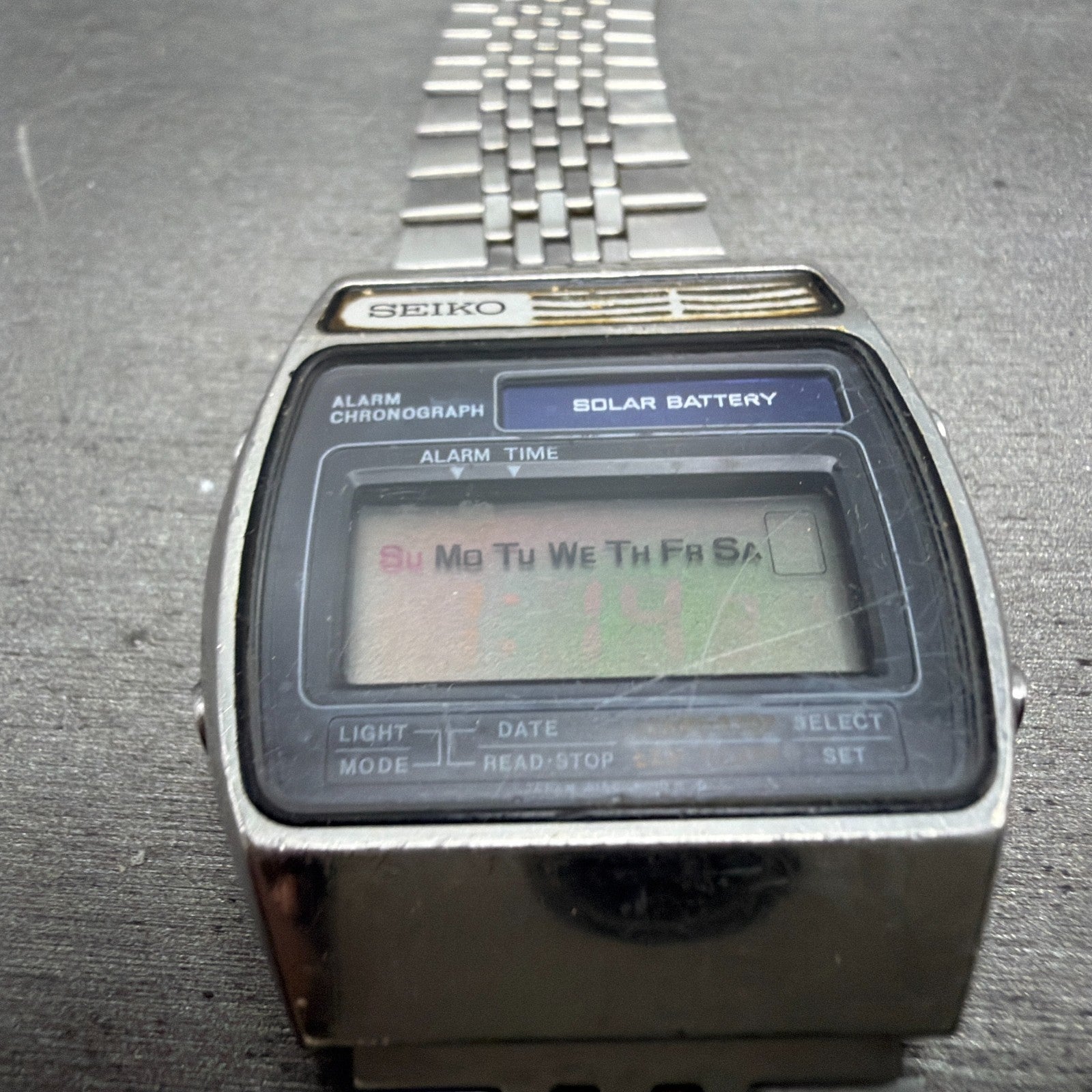 Seiko Digital Watch Men 34mm LCD Alarm Chrono Solar Silver Tone A156-5029 PARTS3