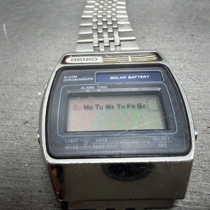 Seiko Digital Watch Men 34mm LCD Alarm Chrono Solar Silver Tone A156-5029 PARTS3