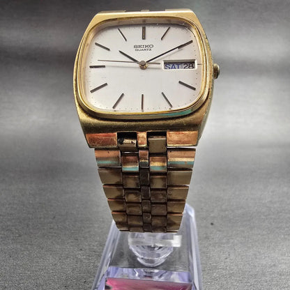 Seiko Watch Men 32mm Silver Dial Gold Tone Daydate 7813-5009 New Battery Vintage5