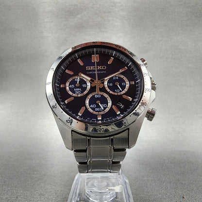 Seiko Chronograph Watch Men 40mm Blue Dial Silver Tone Date 8t63-00d0 NewBattery