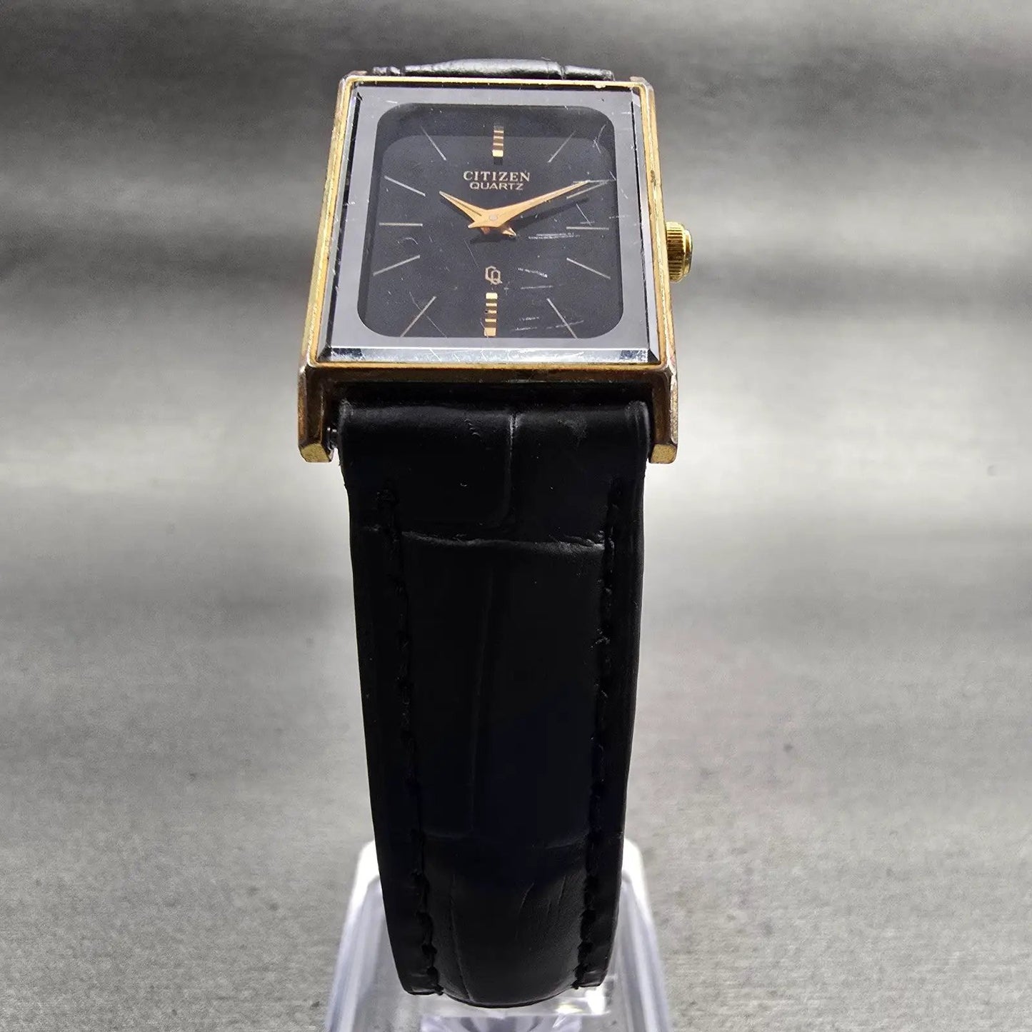 Citizen CQ Watch Men 20mm Black Dial Gold Tone Rectangle 4-101201 New Battery5