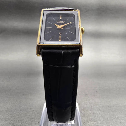 Citizen CQ Watch Men 20mm Black Dial Gold Tone Rectangle 4-101201 New Battery5
