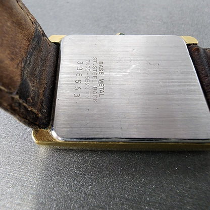Seiko Tank Watch Men 25mm Gold Dial Gold Tone Rectangle 7N00-5B29 New Battery