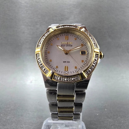 Citizen Eco-Drive Watch Women 27mm MOP Dial Two Tone Diamonds E011-S044235 Works6