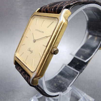 Wittnauer Tank Watch Women 25mm Gold Dial Gold Tone Rectangle 0280 New Battery