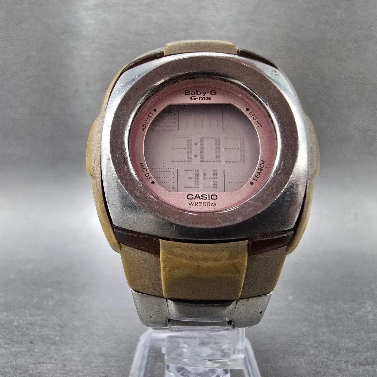 Casio Baby-G Watch Women 38mm Pink Silver White Alarm Chrono MSG-171D New Batt5