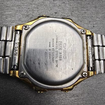 Casio A168 Digital Watch Men 35mm Gold Dial Gold Tone Chrono Alarm New Battery10