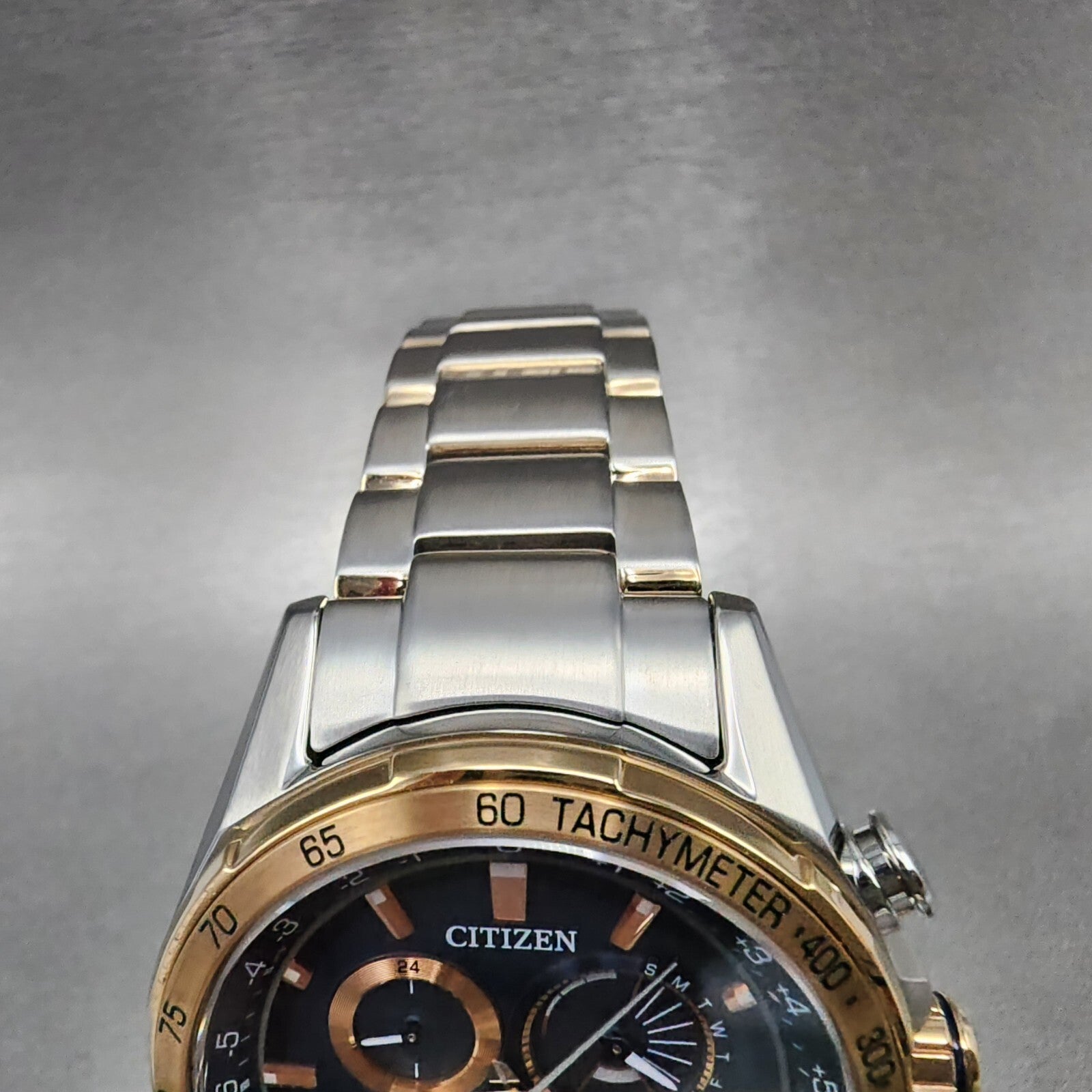 Citizen EcoDrive PCAT Watch Men 43mm Blue Dial Two Tone Alarm Chrono CB591659L4