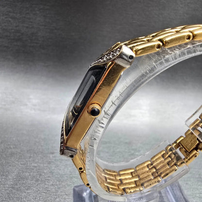 Seiko Half Moon Watch Women 14mm Black Dial Gold Diamonds Asymmetrical New Batt2
