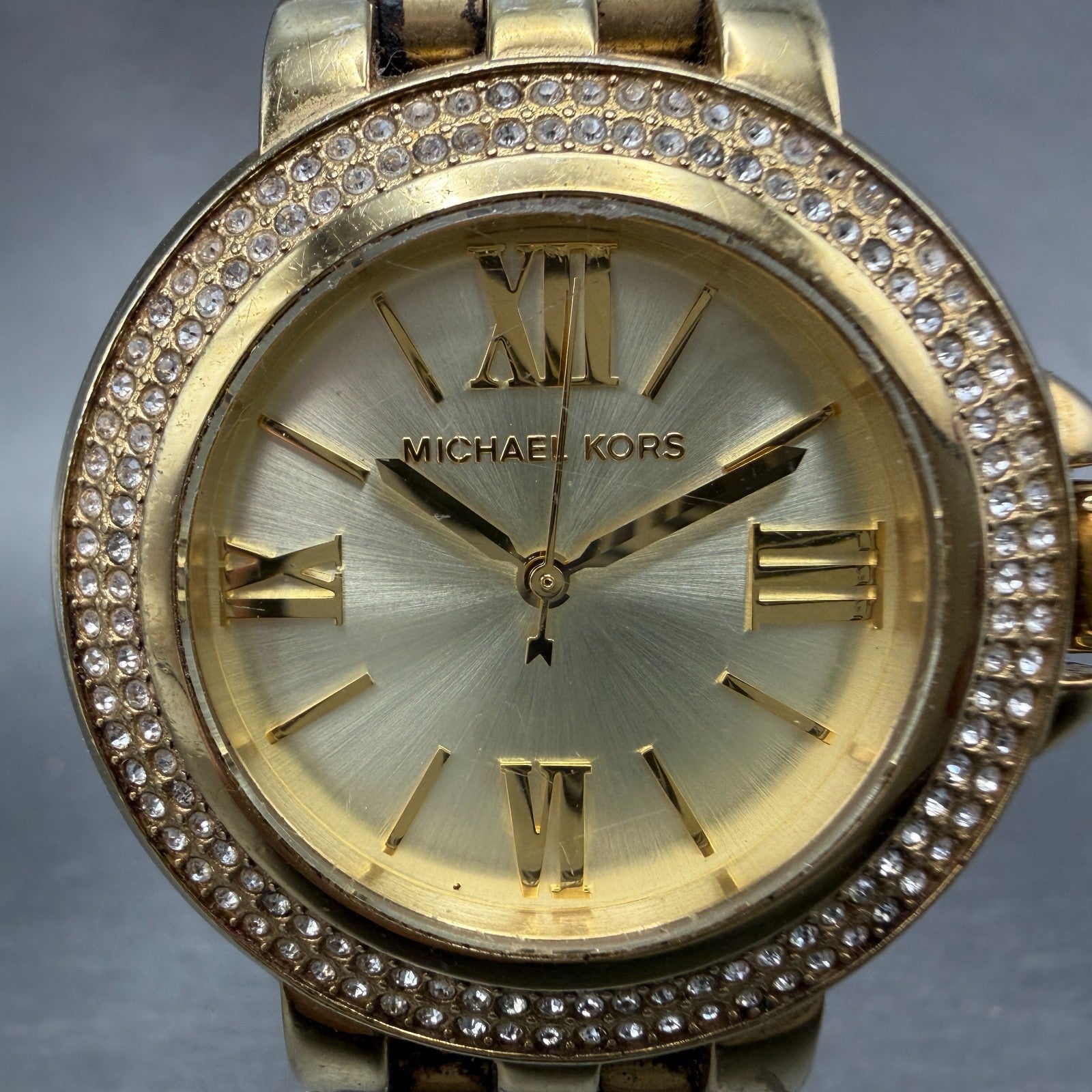 Michael Kors Watch Women 38mm Champagne Dial Gold Tone Round MK-3185 New Battery1