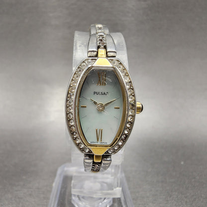 Pulsar Watch Women 17mm MOP Dial Two Tone Tonneau 1N00-X185 New Battery