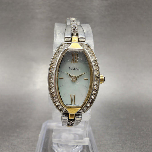Pulsar Watch Women 17mm MOP Dial Two Tone Tonneau 1N00-X185 New Battery