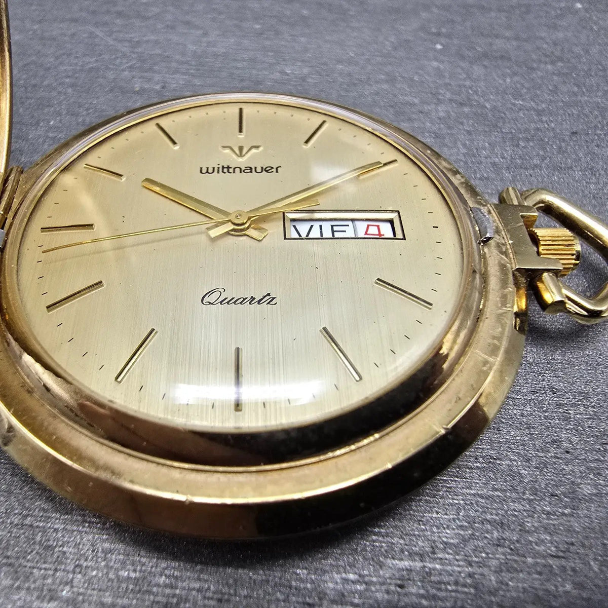 Wittnauer Pocket Watch Men 43mm Champagne Dial Gold Daydate SILHOUETTE New Batt2