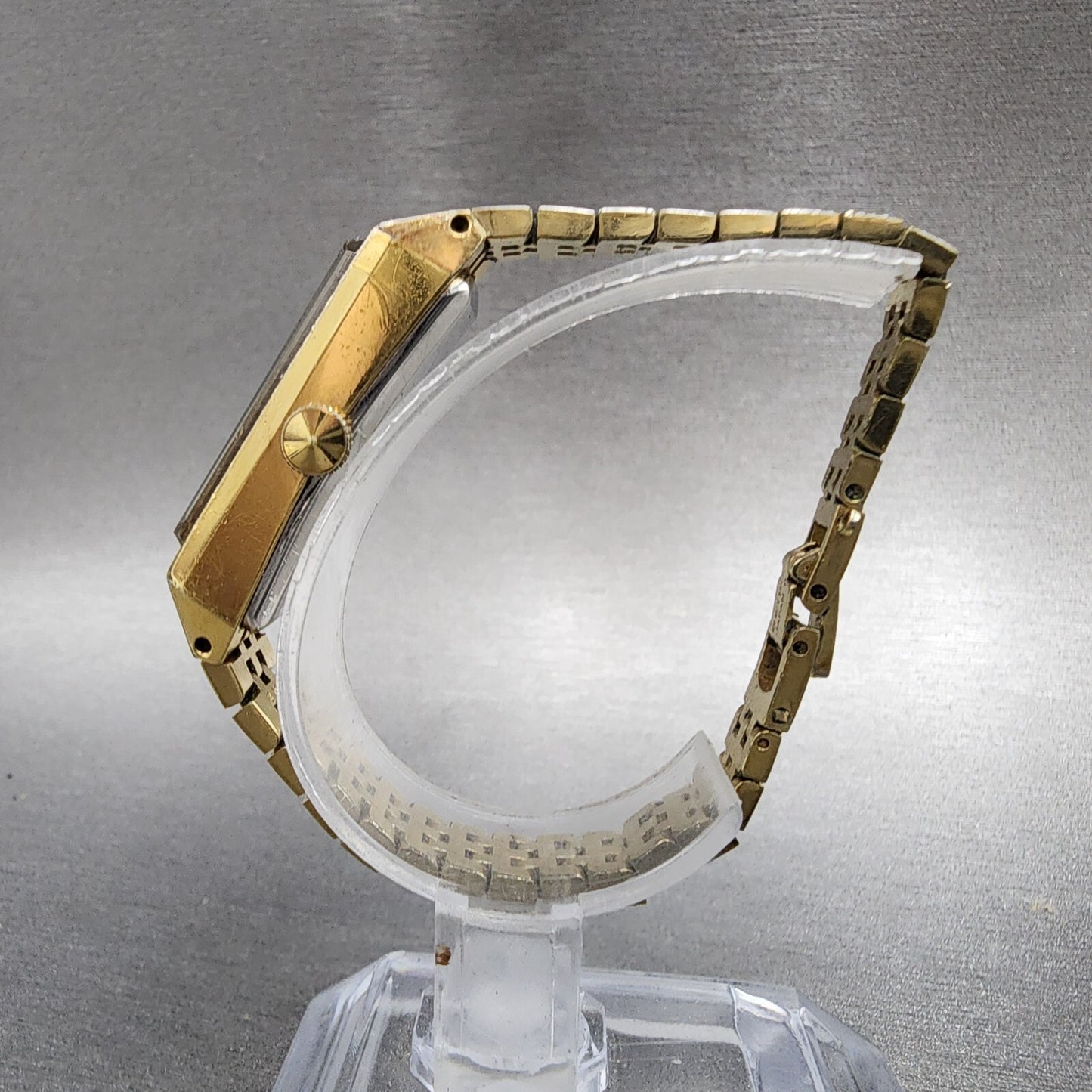 Seiko Tank Watch Women 13mm Silver Dial Gold Tone Rectangle Manual Wind Runs6
