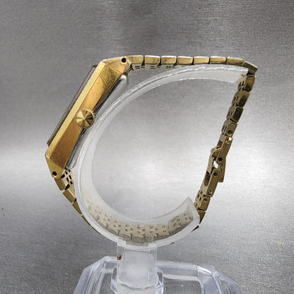 Seiko Tank Watch Women 13mm Silver Dial Gold Tone Rectangle Manual Wind Runs6