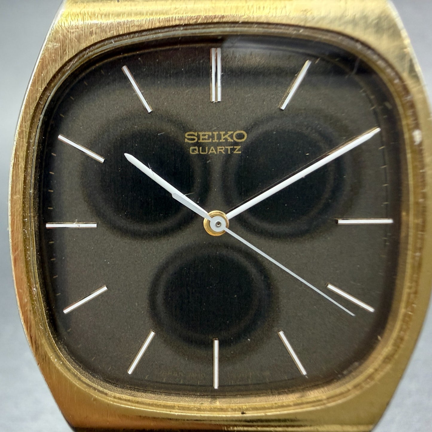 Seiko Watch Men 32mm Brown Dial Gold Tone Rectangle 7810-5069 New Battery VTG1