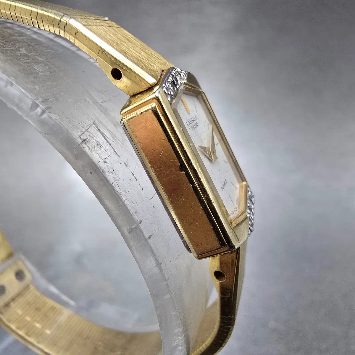 Seiko Lassale Watch Women 13mm White Dial Gold Hexagon Diamond 1E50-5039 PARTS4