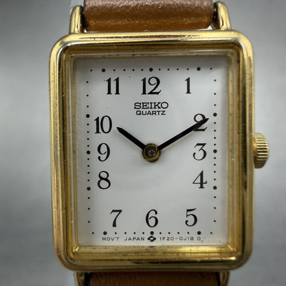 Seiko Tank Watch Women 17mm White Dial Gold Tone Rectangle 1F20-5D40 New Battery1