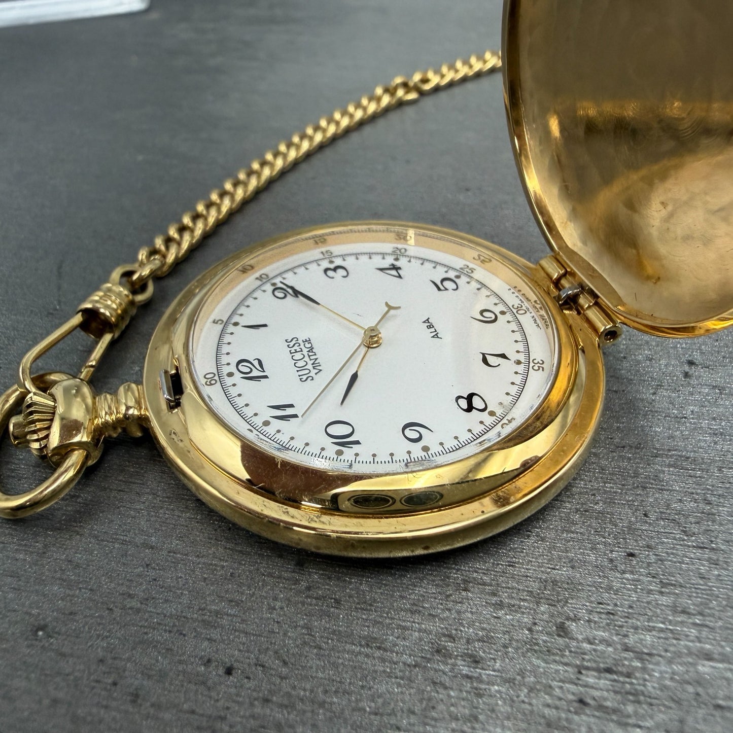 Seiko Alba Success Pocket Watch Men 42mm White Dial Gold Tone V701-0A10 New Batt4