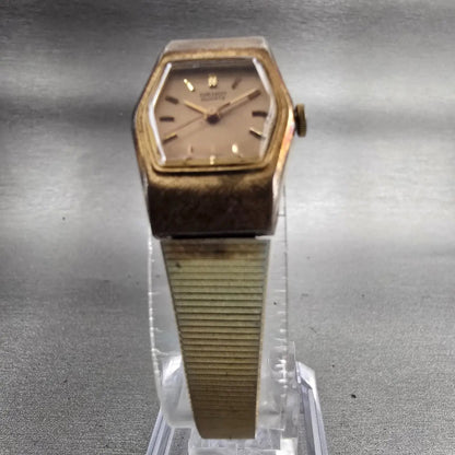 Seiko Watch Women 17mm Gold Dial Gold Tone Hexagon 1421-5590 New Battery Vintage5