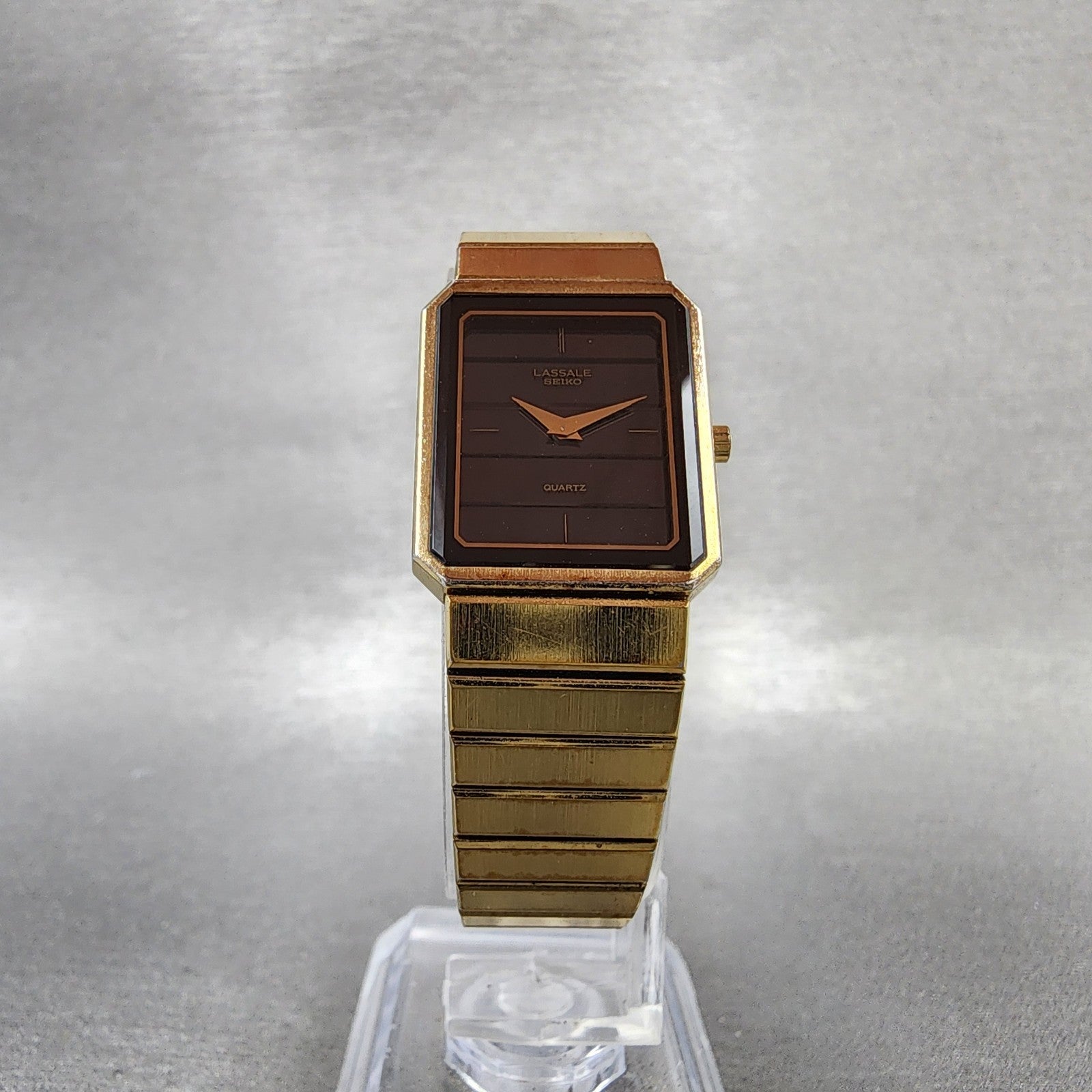 Seiko Lassale Tank Watch Women 19mm Black Dial Gold Tone Octagon New Battery5