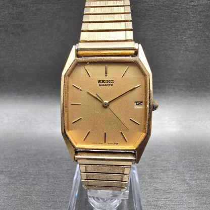 Seiko Watch Men 26mm Gold Dial Gold Tone Date Rectangle 6532-5310 New Battery0