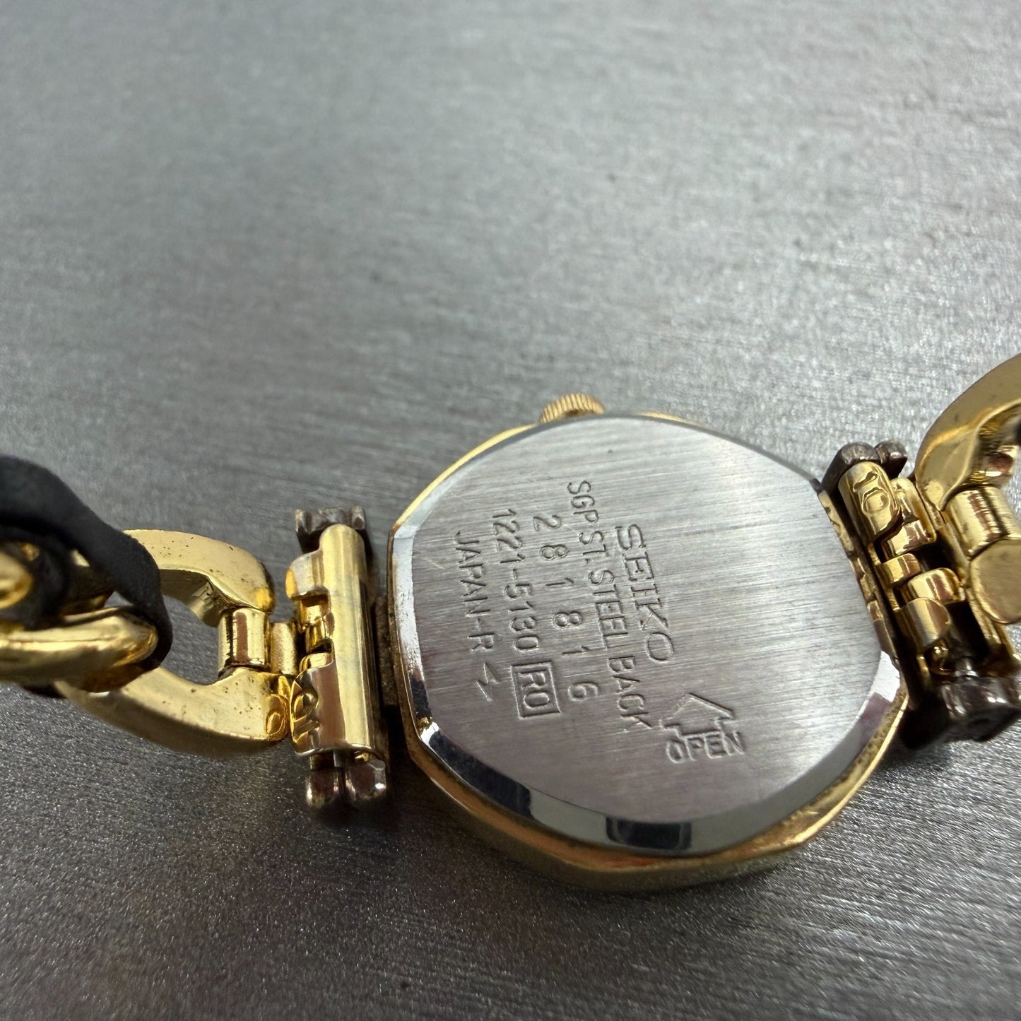 Seiko Watch Women 20mm Black Dial Gold Tone Octagon 1221-5130 New Battery VTG9
