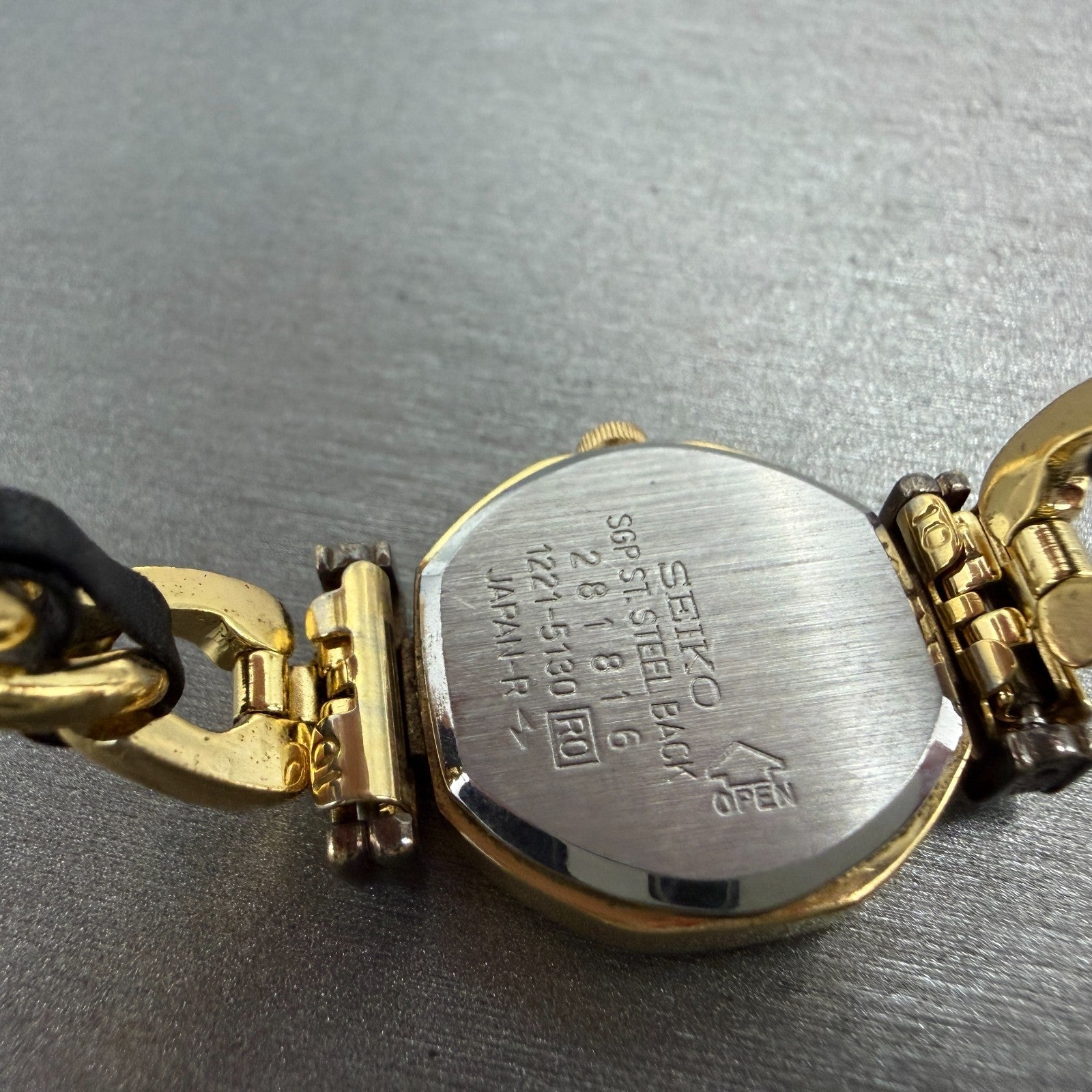 Seiko Watch Women 20mm Black Dial Gold Tone Octagon 1221-5130 New Battery VTG9