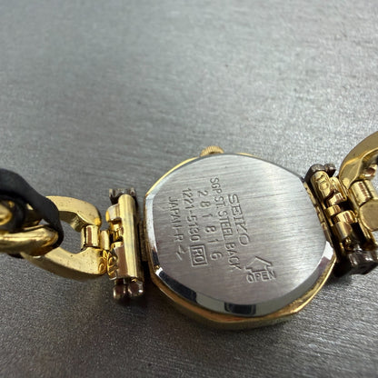 Seiko Watch Women 20mm Black Dial Gold Tone Octagon 1221-5130 New Battery VTG9