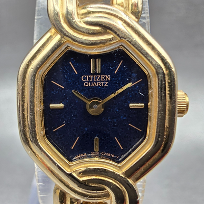 Citizen Watch Women 17mm Blue Dial Gold Tone Hexagon 3220-328353 New Battery1